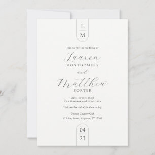 Modern Monogram Simple Black and White Wedding Invitation