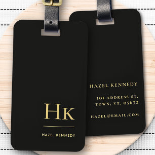Modern Monogram Simple Elegant Black Gold Classic Luggage Tag