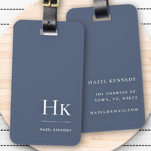 Modern Monogram Simple Elegant Navy Blue White Luggage Tag