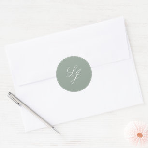 Modern Monogram Simple Script Sage Green Wedding Classic Round Sticker