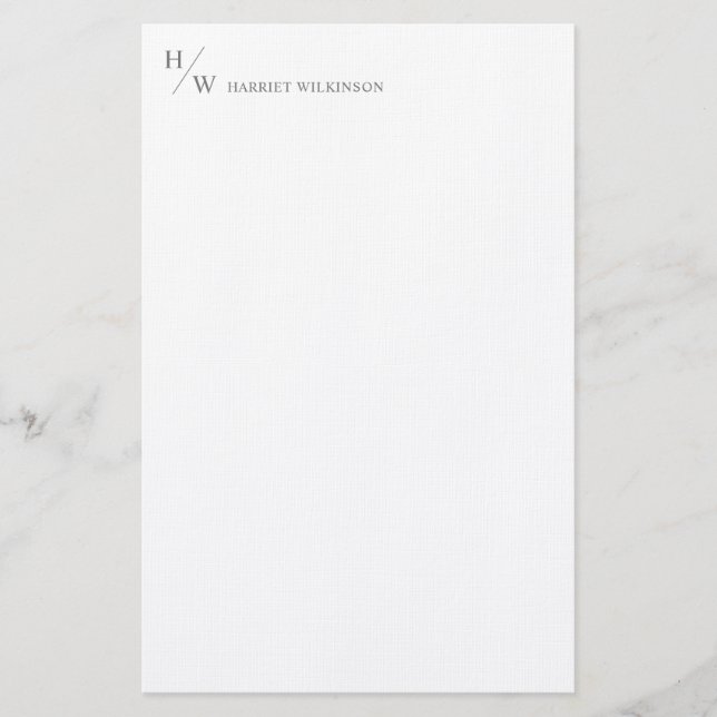 Modern Monogram Smokey Grey Personal Stationery  (Front)