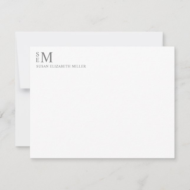 Modern Monogram Smokey Grey Personal Stationery Card (Front)