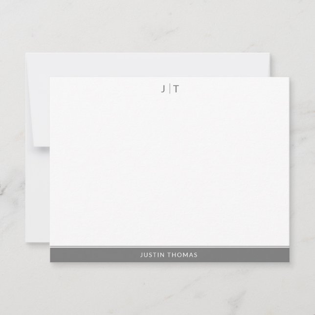 Modern Monogram Smokey Grey Personal Stationery No Card (Front)