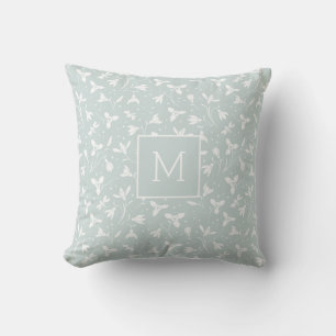 Modern Monogram Snowdrop Pattern. Light Sage Green Cushion