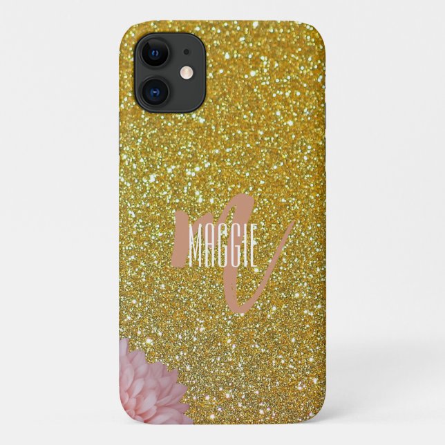 Modern monogram sparkle gold Case-Mate iPhone case (Back)