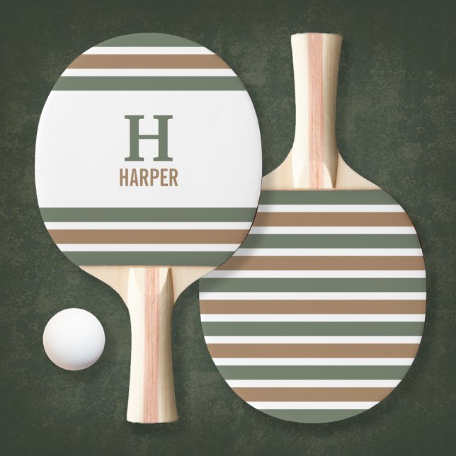 Modern Monogram Striped Ping Pong Paddle (Creator Uploaded)