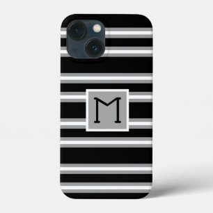 Modern Monogram Stripes Pattern Black Grey White iPhone 13 Mini Case