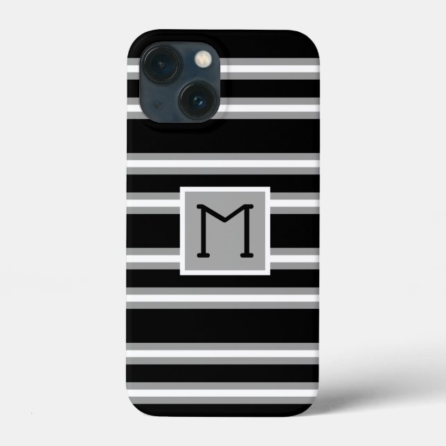 Modern Monogram Stripes Pattern Black Grey White Case-Mate iPhone Case (Back)