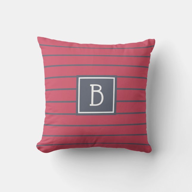 Modern Monogram Stripes Pattern Pink Blue Stylish Cushion (Front)