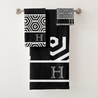 Modern Monogram stylish Black and white bathroom Bath Towel Set