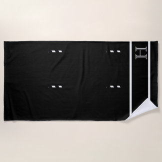 Modern Monogram stylish Black and white bathroom Beach Towel