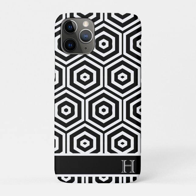 Modern Monogram stylish Black and white Case-Mate iPhone Case (Back)