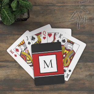 Modern Monogram Stylish Initial Trendy Black Red Playing Cards