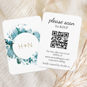 Modern Monogram Teal RSVP with QR Code  Enclosure Card