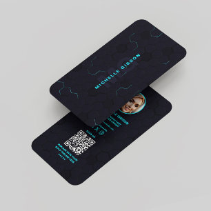 Modern Monogram Tech Professional Dark Neon Blue Business Card