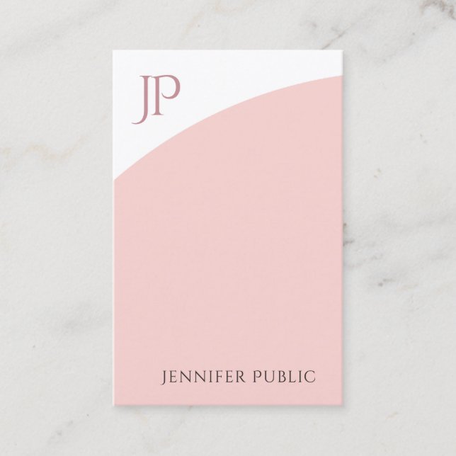 Modern Monogram Template Blush Pink White Elegant Business Card (Front)