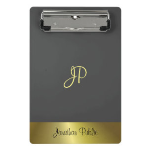 Modern Monogram Template Elegant Metallic Gold Mini Clipboard