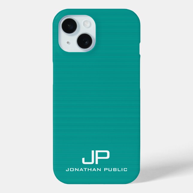 Modern Monogram Template Teal Blue Green Stripes Case-Mate iPhone Case (Back)