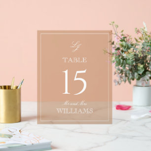 Modern Monogram Terracotta Wedding Table Number Acrylic Sign