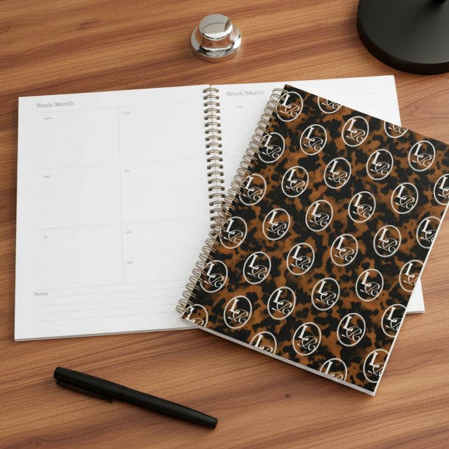 Modern Monogram Tortoise Shell Print Planner (Add a touch of chic charm to your desk with this Elegant Typography Monogram Tortoise Shell Planner!)