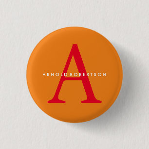Modern Monogram Trendy Orange Red 3 Cm Round Badge