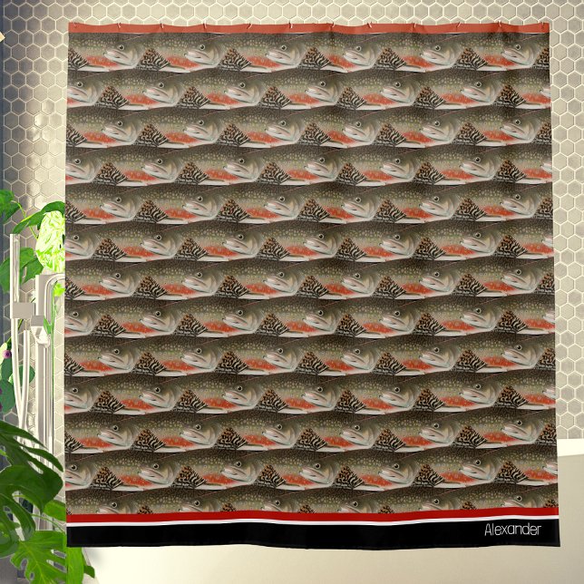 Modern Monogram Trout Fish Design Black White Rust Shower Curtain (Creator Uploaded)
