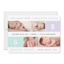 Modern Monogram Twins 4-Photo Design Birth