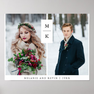 Modern Monogram Two Photo Grid Poster