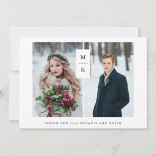 Modern Monogram Two Photo Grid Wedding Thank You Card