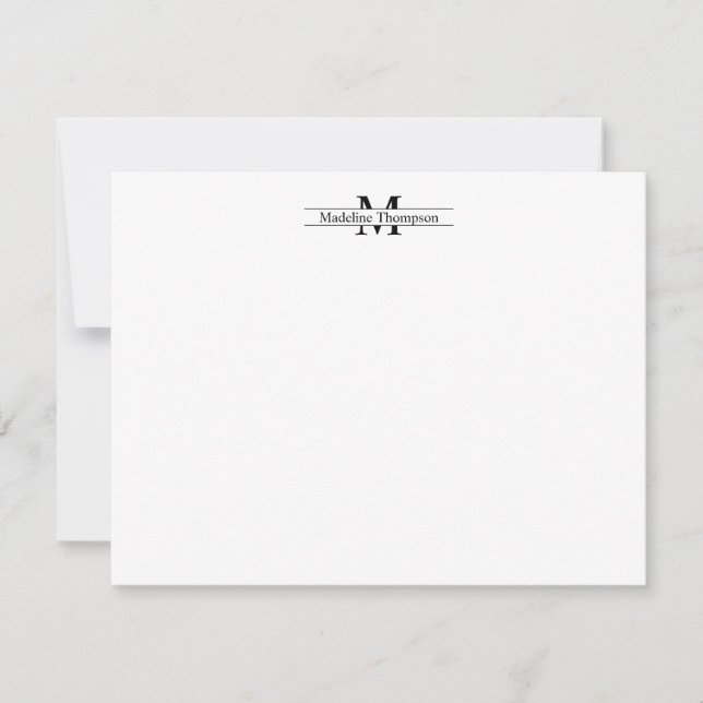 Modern Monogram Typography Black Note Card (Front)
