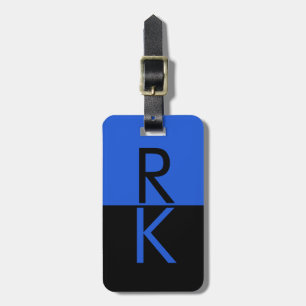 Modern Monogram Typography Blue Black Personalised Luggage Tag