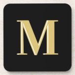 Modern monogram typography gold black  coaster<br><div class="desc">Modern monogram typography gold black</div>