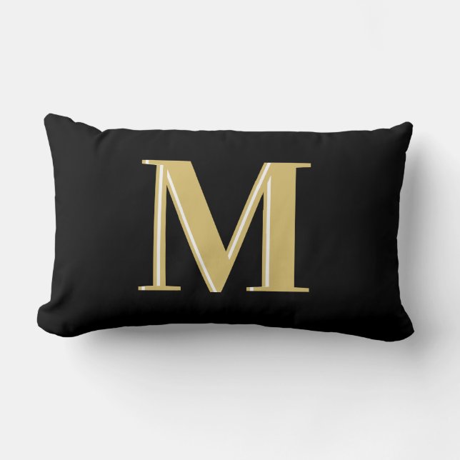 Modern monogram typography gold black   lumbar cushion (Front)