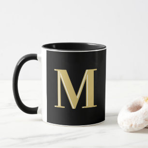 Modern monogram typography gold black mug