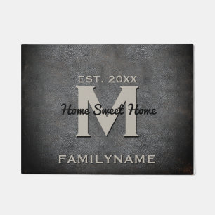 Modern Monogram Vintage Leather Rustic Family Logo Doormat