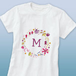 Modern Monogram Watercolor Floral T-Shirt<br><div class="desc">A pretty floral watercolor wreath surrounding a modern monogram initial. Personalise by changing the initial. Original art by Nic Squirrell.</div>