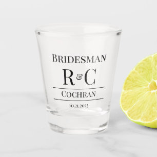 Modern Monogram Wedding Bridesman Favour Gift Shot Glass