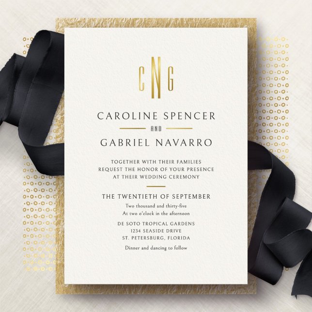 Modern Monogram Wedding Foil Invitation (Creator Uploaded)