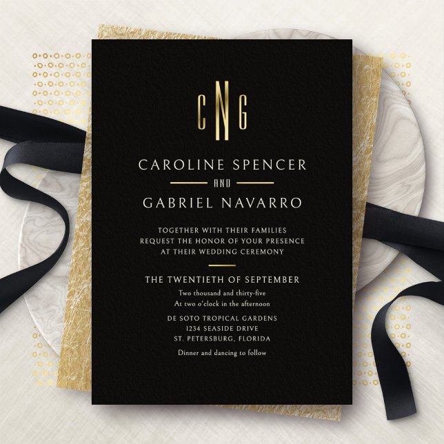 Modern Monogram Wedding Foil Invitation (Creator Uploaded)