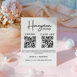 Modern Monogram  wedding honeymoon fund QR code  Pedestal Sign