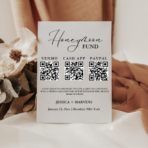 Modern Monogram  wedding honeymoon fund QR code  Pedestal Sign