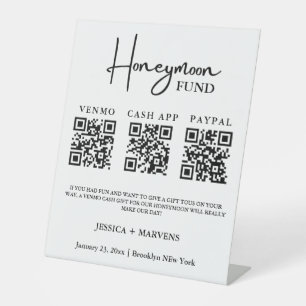 Modern Monogram  wedding honeymoon fund QR code  Pedestal Sign