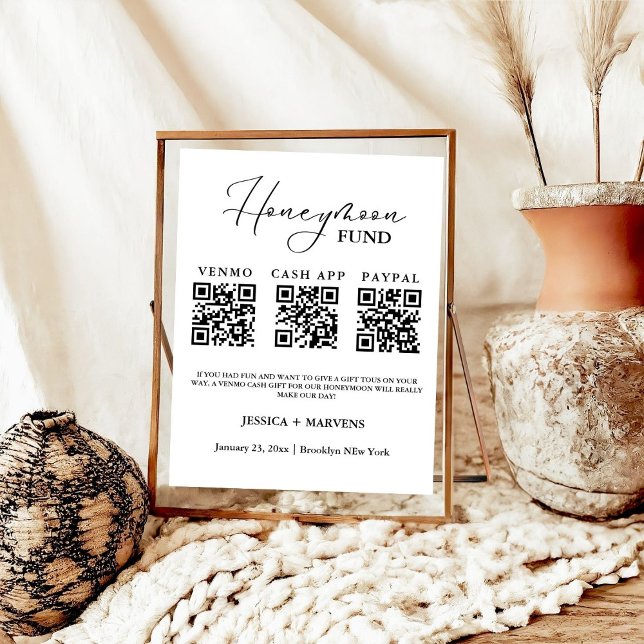 Modern Monogram  wedding honeymoon fund QR code  Poster (Creator Uploaded)