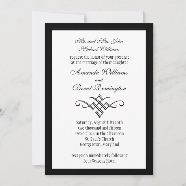 Modern Monogram Wedding Invitation in White (Front)