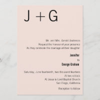 Modern Monogram Wedding Invitation - Pink & Black