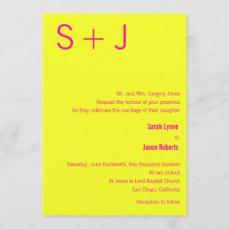 Modern Monogram Wedding Invitation - Yellow & Pink