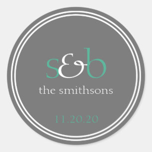 Modern Monogram Wedding Labels (Dark Green / Grey)