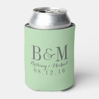 Modern Monogram Wedding Mint Green Can Cooler