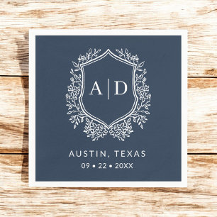 Modern Monogram Wedding Navy Blue Crest Napkin