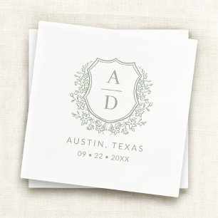 Modern Monogram Wedding Sage Green Crest Napkin